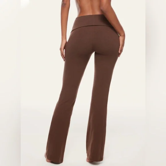 Brown Yoga pants fold over flare leggings - Picture 3 of 8